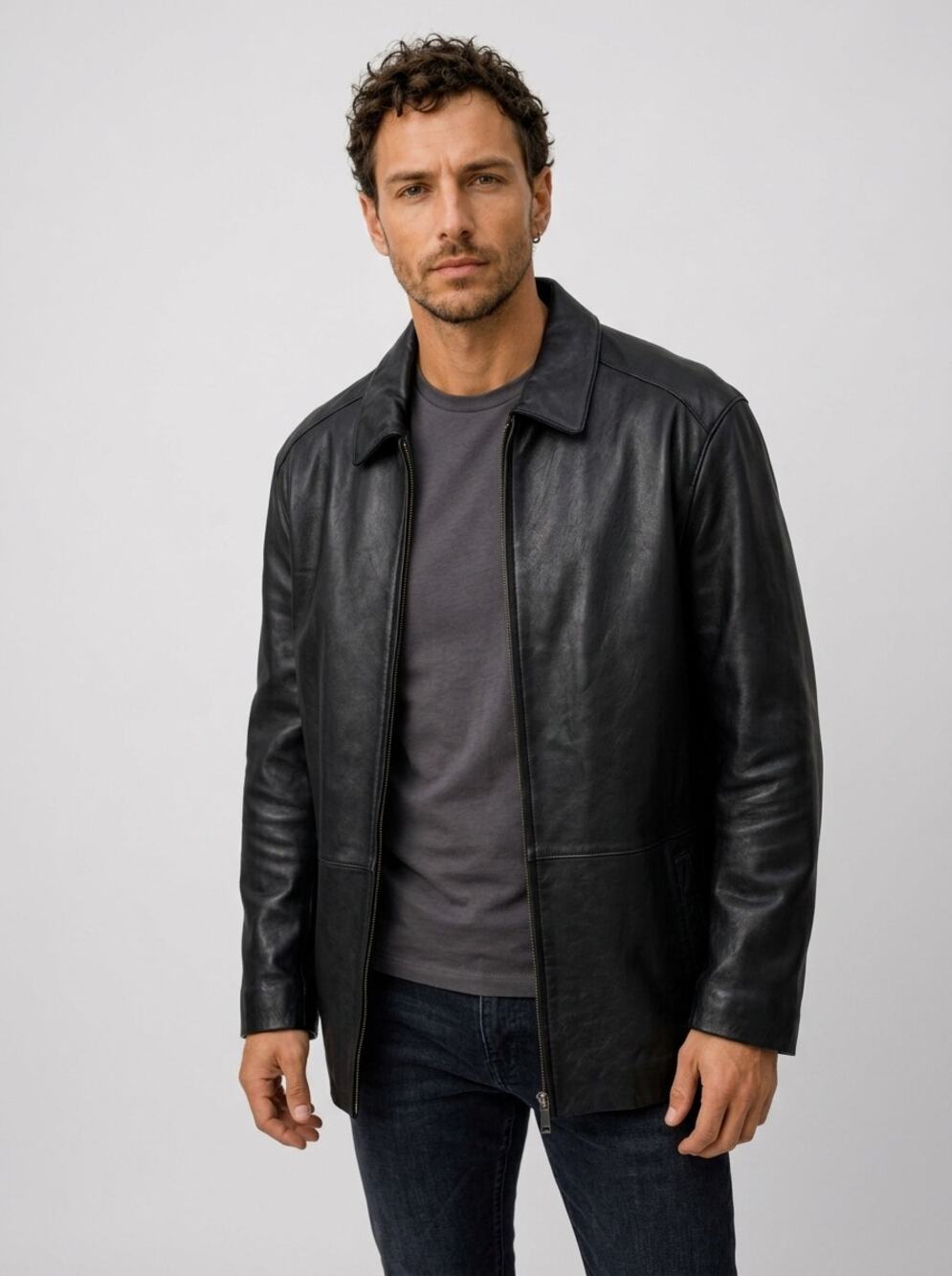 Mens Leather Jacket Marc New York Andrew Marc Full Zip Quilted Liner XL